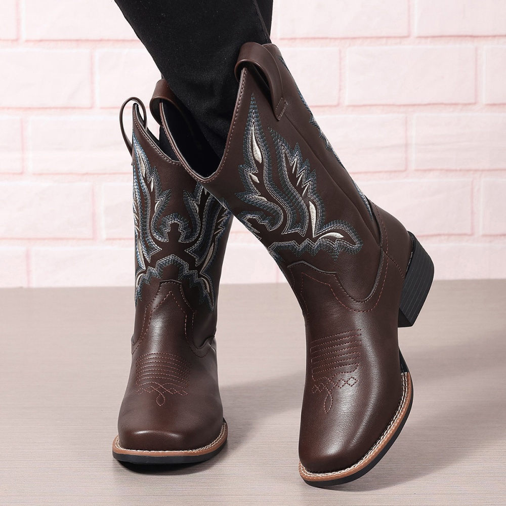 Embroidered boots thick half Boots for women