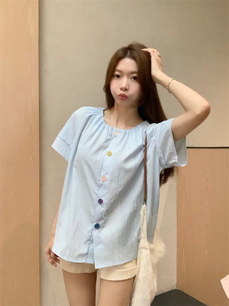 Korean style puff sleeve slim shirt for women