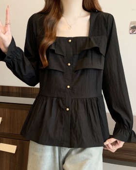 Western style shirt lotus leaf edges tops for women