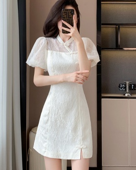 Splice summer fashion dress jacquard lace cheongsam