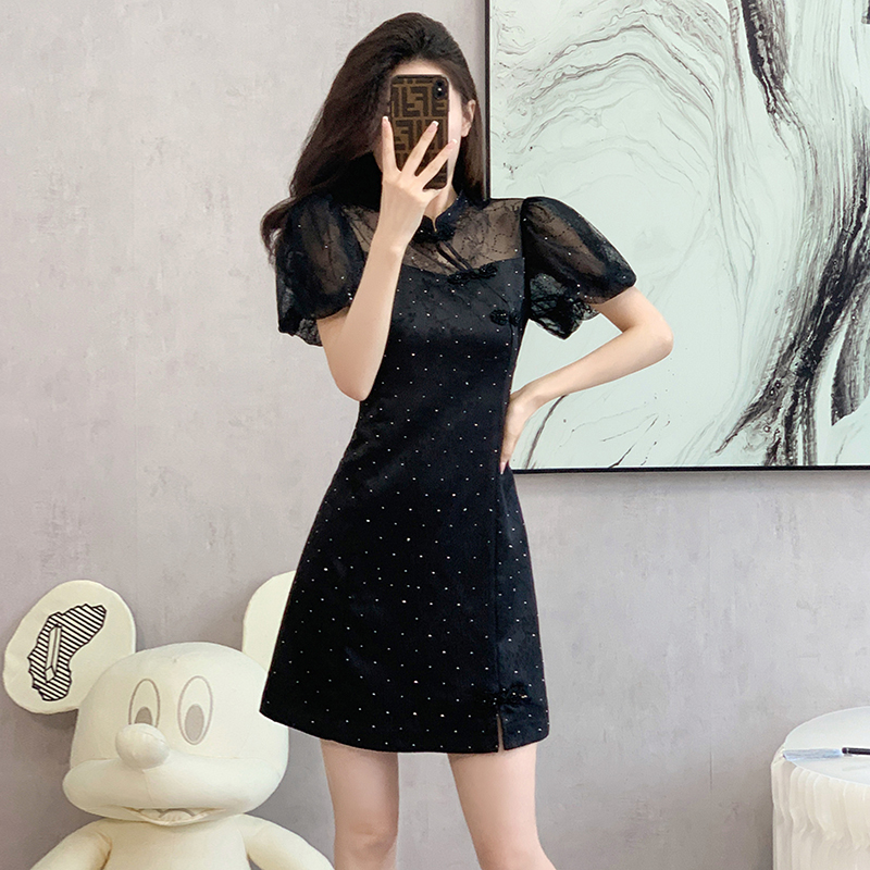 Splice summer fashion dress jacquard lace cheongsam