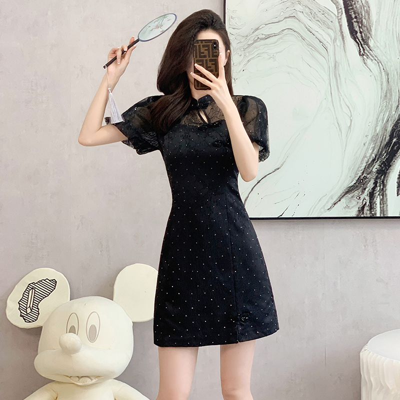 Splice summer fashion dress jacquard lace cheongsam