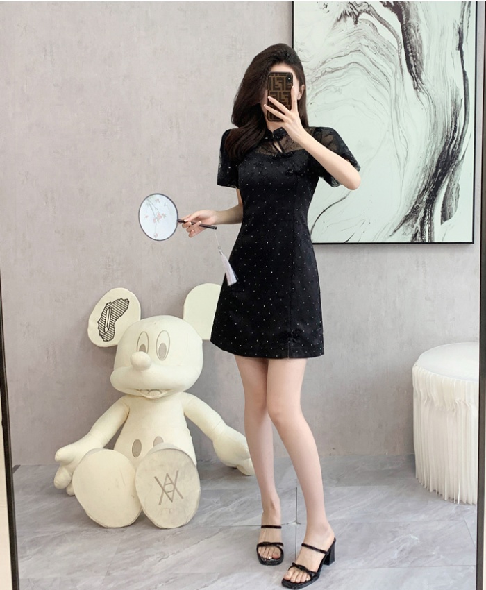 Splice summer fashion dress jacquard lace cheongsam