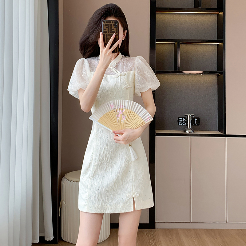 Splice summer fashion dress jacquard lace cheongsam