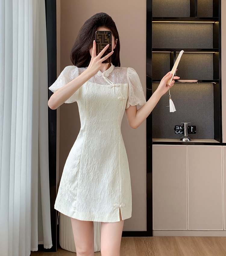 Splice summer fashion dress jacquard lace cheongsam