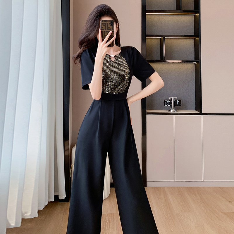 Temperament fashion wide leg pants high waist summer jumpsuit