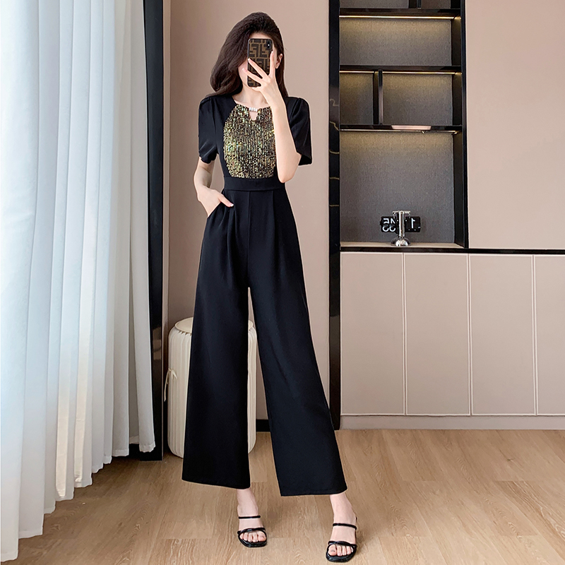 Temperament fashion wide leg pants high waist summer jumpsuit