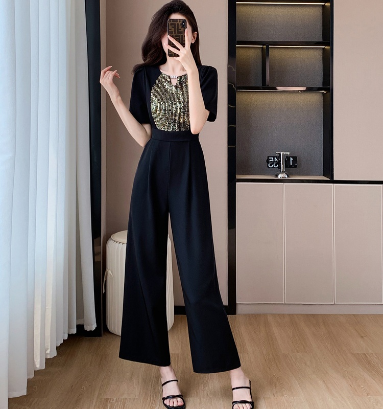 Temperament fashion wide leg pants high waist summer jumpsuit