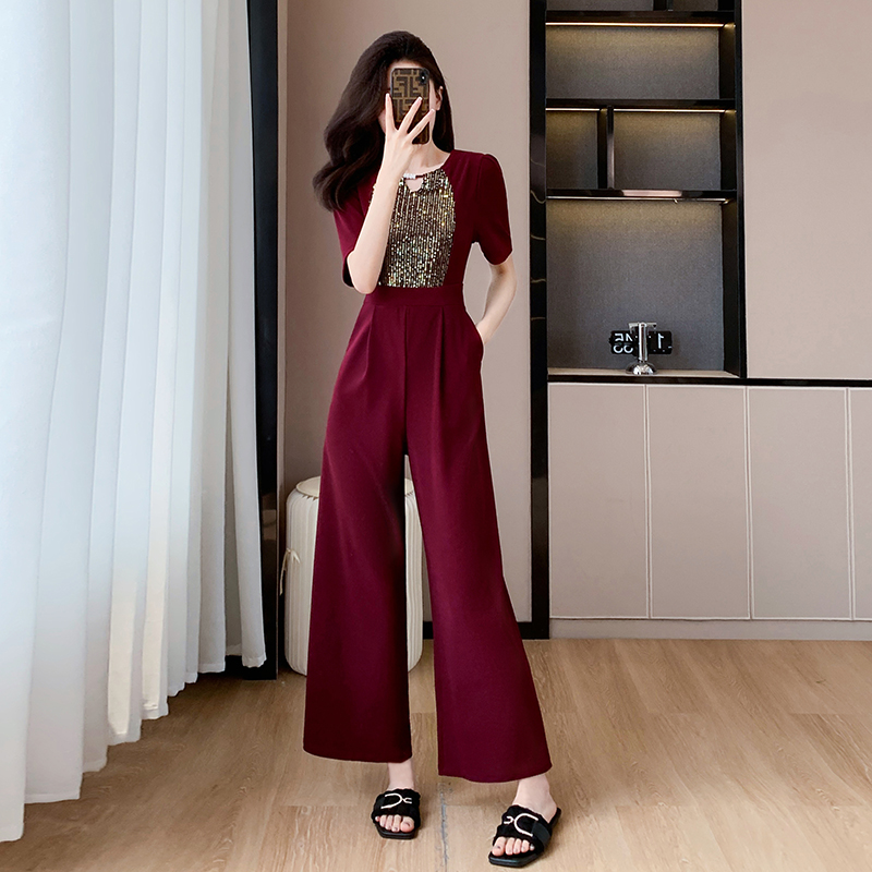 Temperament fashion wide leg pants high waist summer jumpsuit