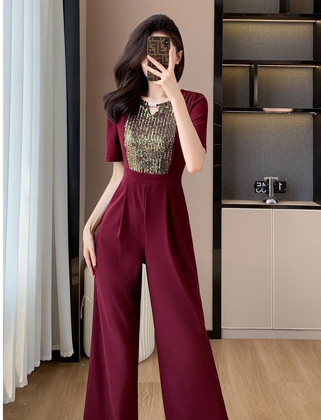 Temperament fashion wide leg pants high waist summer jumpsuit