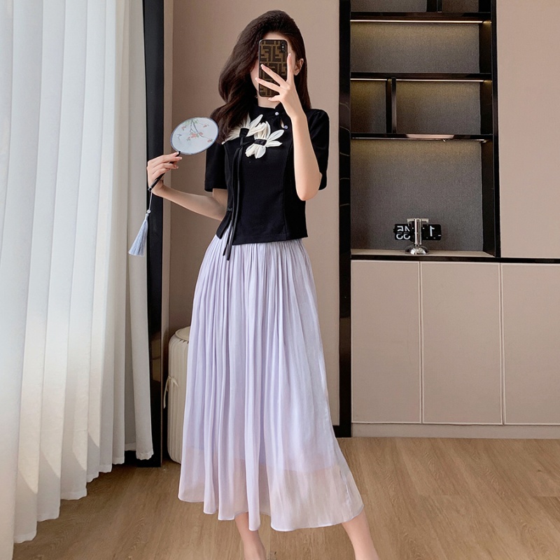 Big skirt sweet long skirt long summer tops 2pcs set