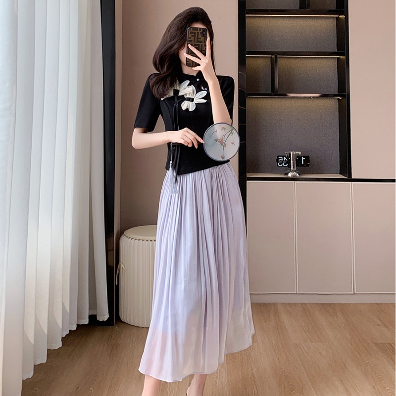 Big skirt sweet long skirt long summer tops 2pcs set