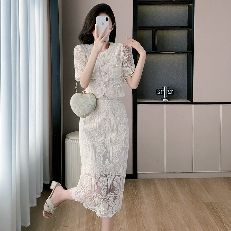 France style tops lace skirt 2pcs set