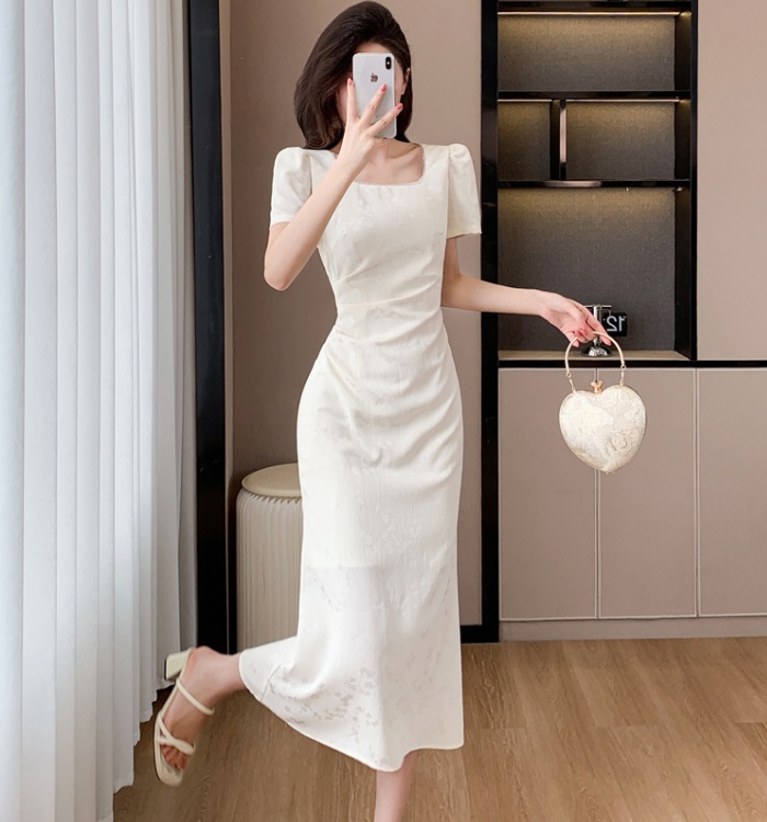 Square collar slim jacquard temperament summer dress