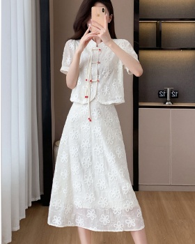 Chinese style flowers tops embroidery small shirt 2pcs set