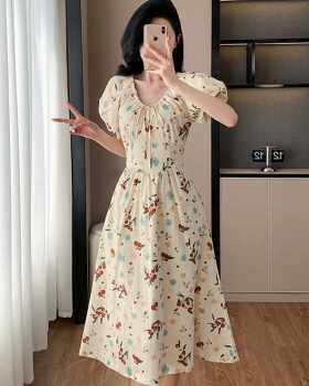 V-neck floral summer dress temperament sweet long dress