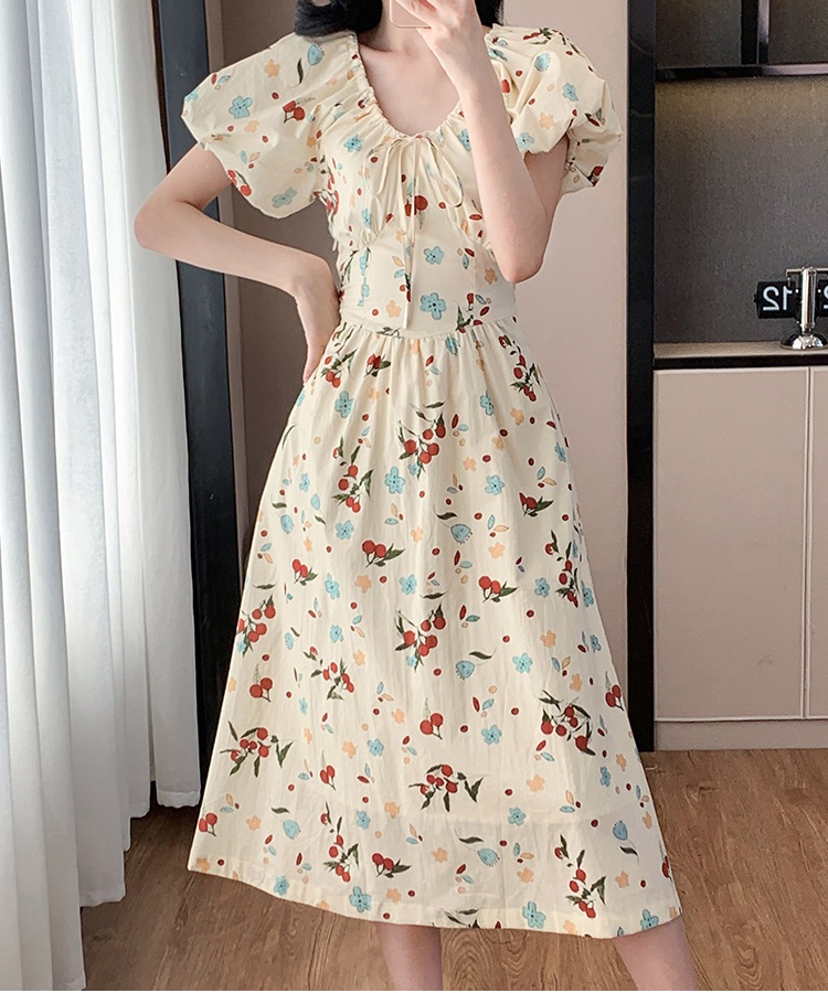 V-neck floral summer dress temperament sweet long dress