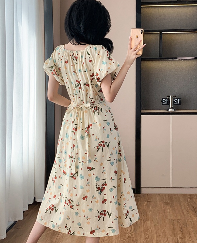 V-neck floral summer dress temperament sweet long dress