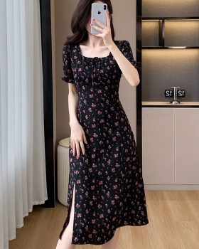 Temperament elegant retro long dress floral split dress