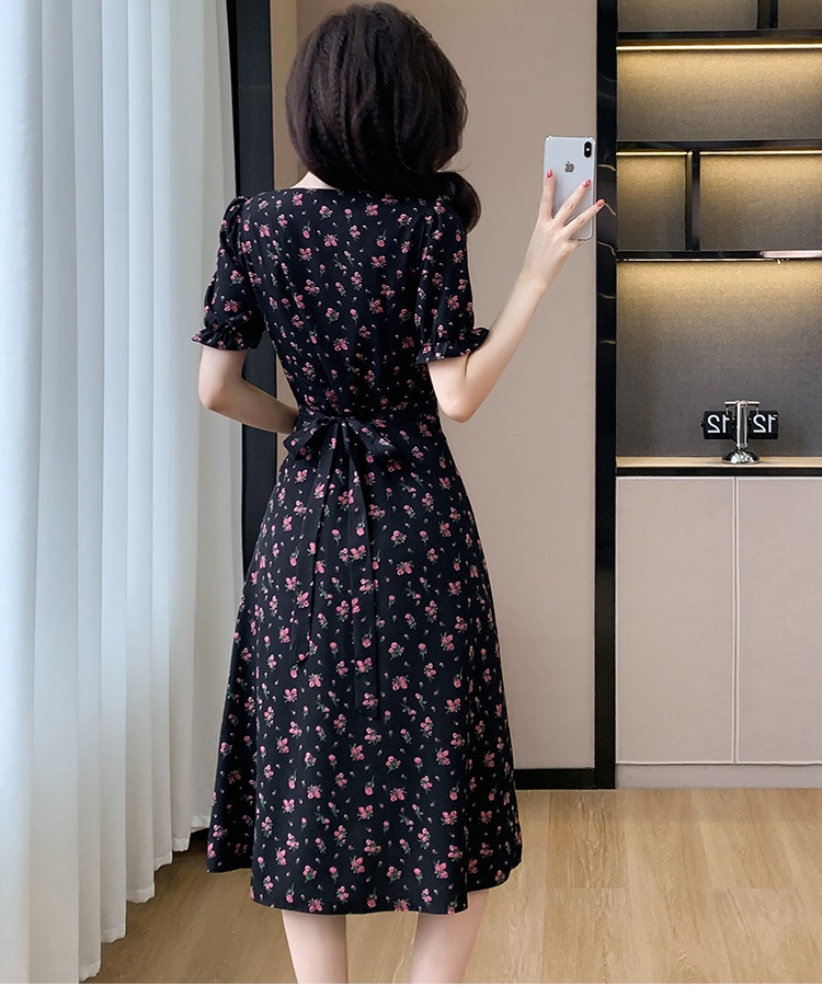 Temperament elegant retro long dress floral split dress