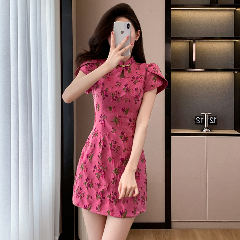 Chinese style jacquard cheongsam temperament summer T-back