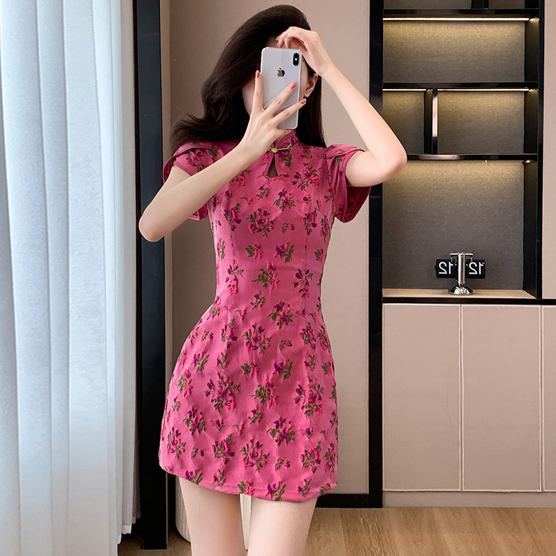 Chinese style jacquard cheongsam temperament summer T-back