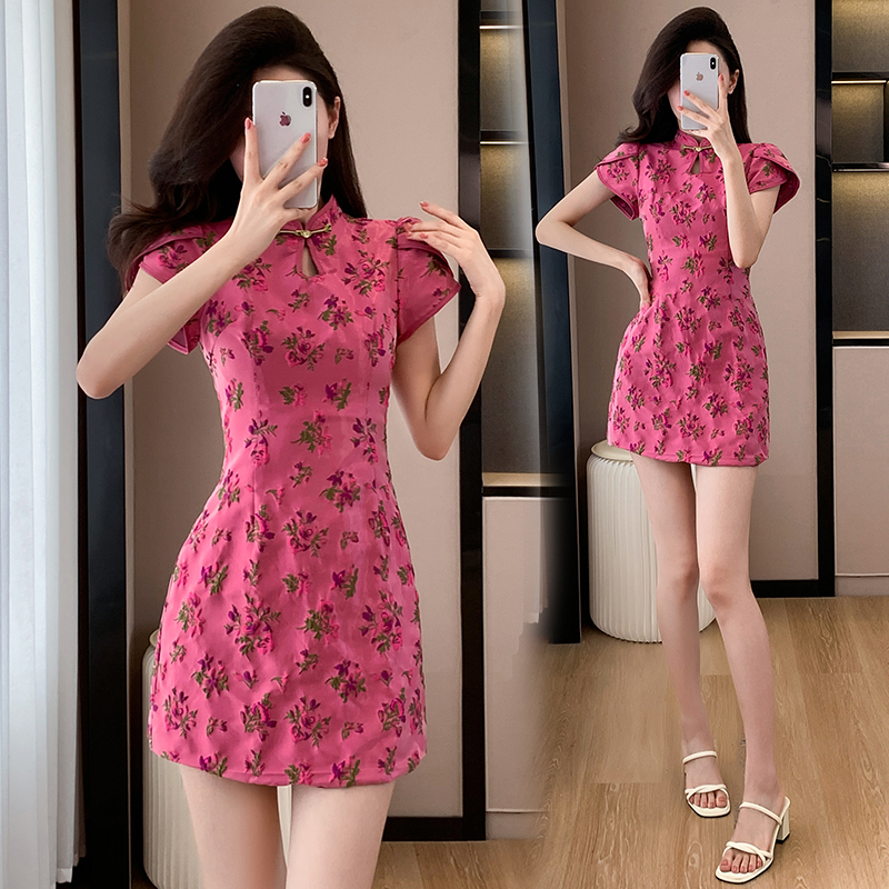 Chinese style jacquard cheongsam temperament summer T-back