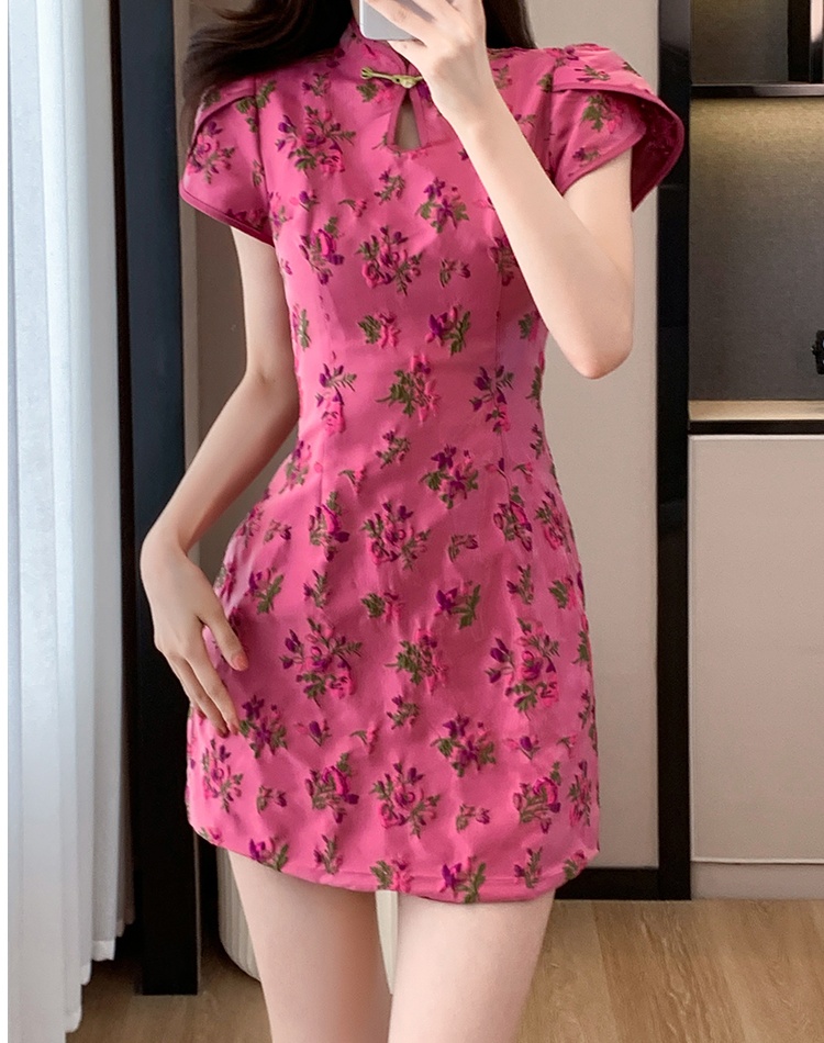 Chinese style jacquard cheongsam temperament summer T-back