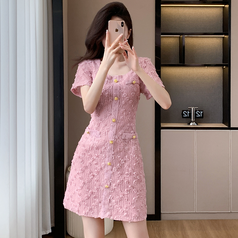 Chanelstyle stereoscopic rose temperament ladies dress