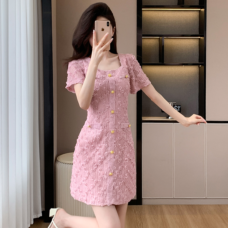 Chanelstyle stereoscopic rose temperament ladies dress