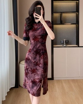 Jacquard summer split temperament dress