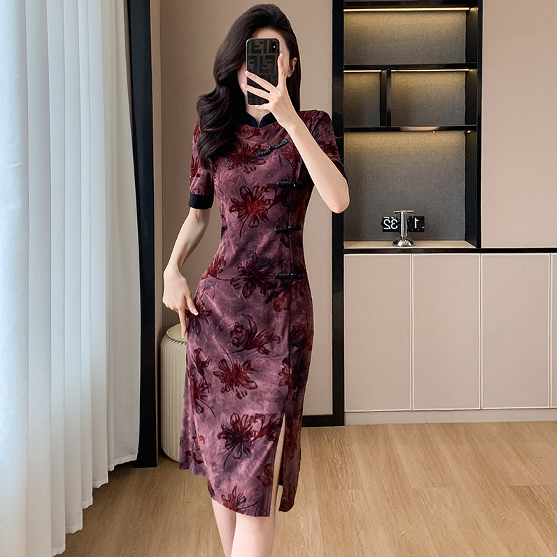 Jacquard summer split temperament dress