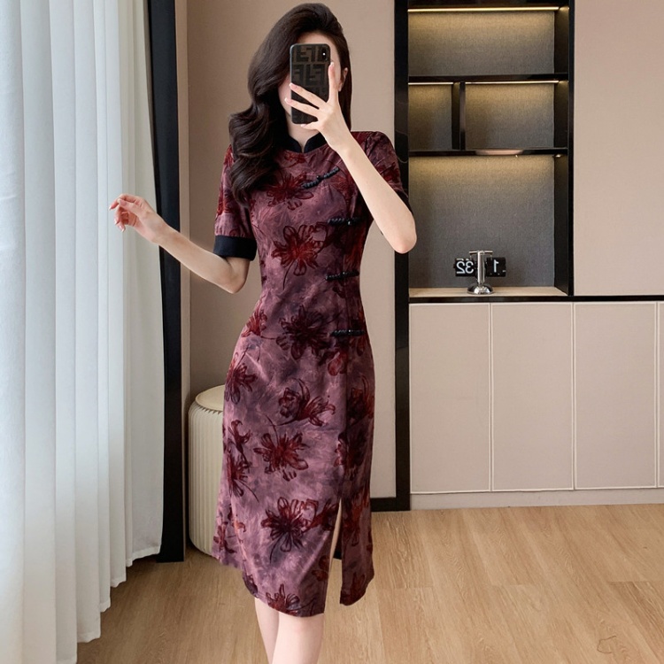 Jacquard summer split temperament dress