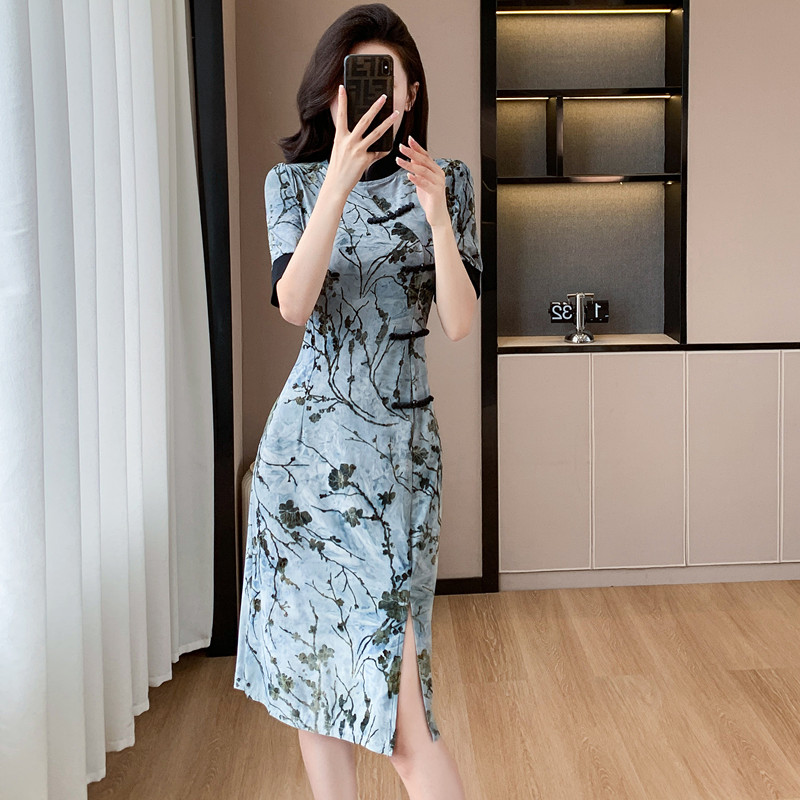 Jacquard summer split temperament dress