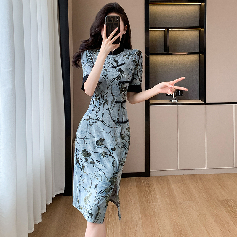 Jacquard summer split temperament dress