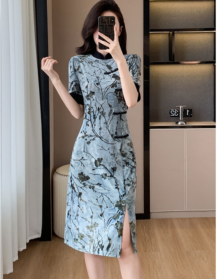 Jacquard summer split temperament dress