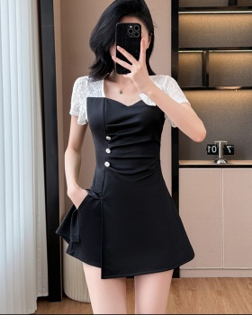 Fashion temperament shorts lace show young dress 2pcs set