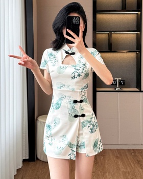 Temperament elegant dress printing shorts 2pcs set