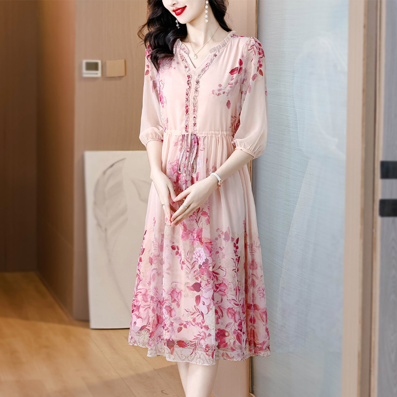 Temperament real silk dress elegant long dress