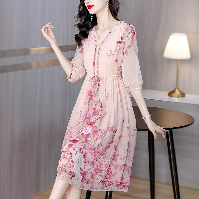 Temperament real silk dress elegant long dress