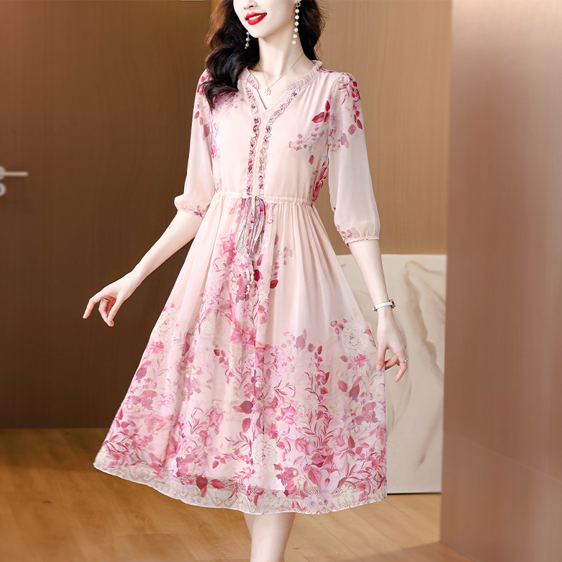 Temperament real silk dress elegant long dress