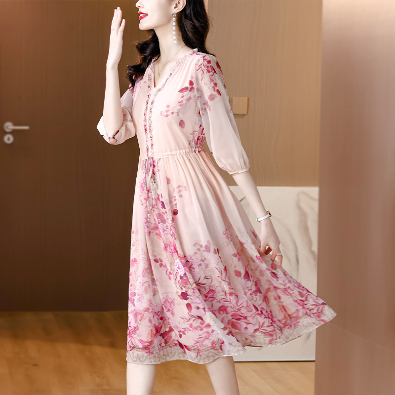 Temperament real silk dress elegant long dress