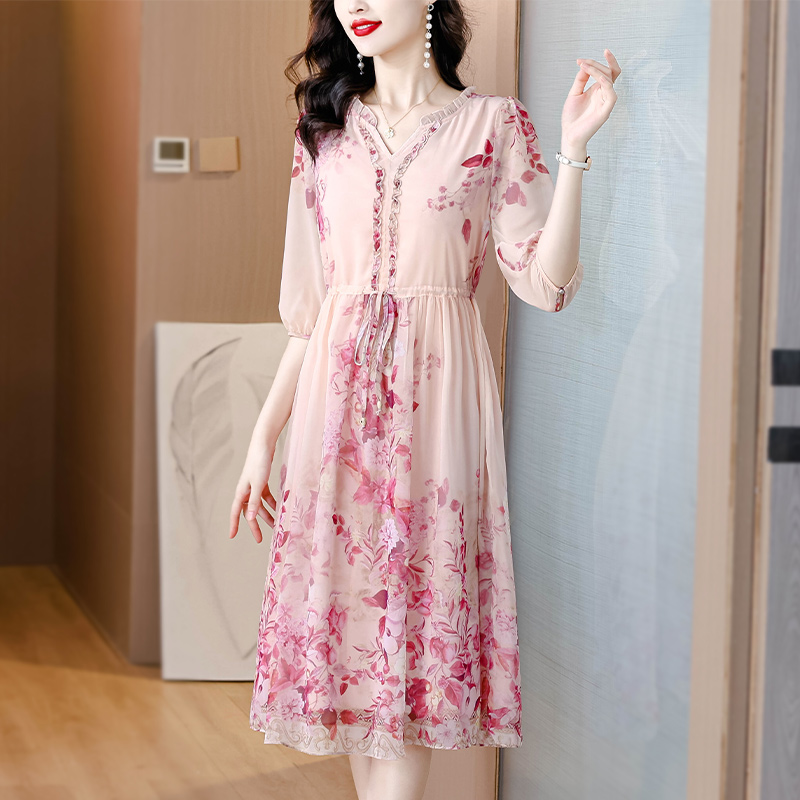 Temperament real silk dress elegant long dress