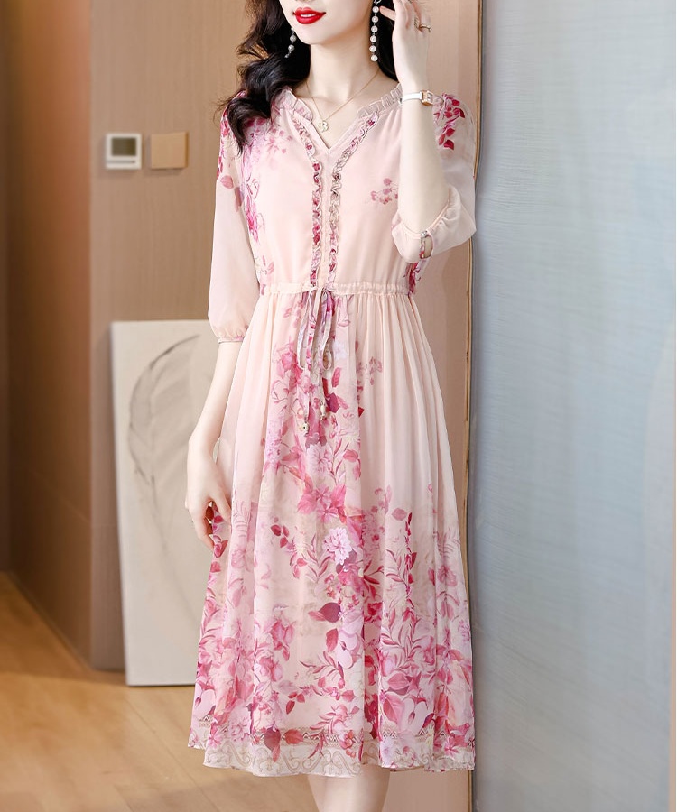 Temperament real silk dress elegant long dress