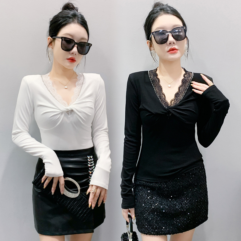 Long sleeve rhinestone beading tops for women