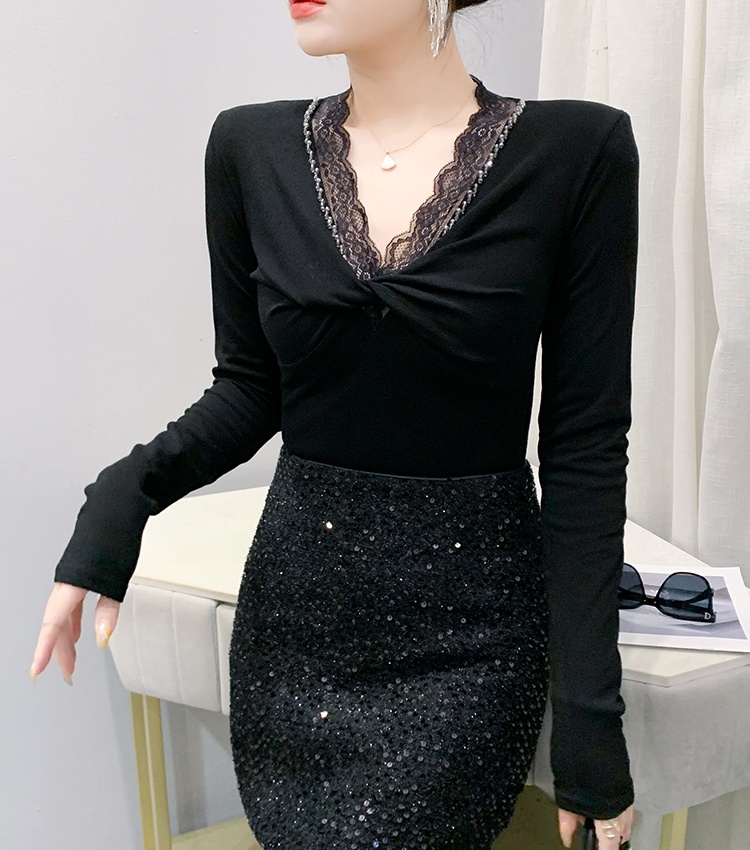 Long sleeve rhinestone beading tops for women