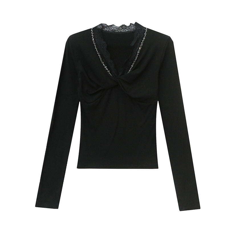 Long sleeve rhinestone beading tops for women