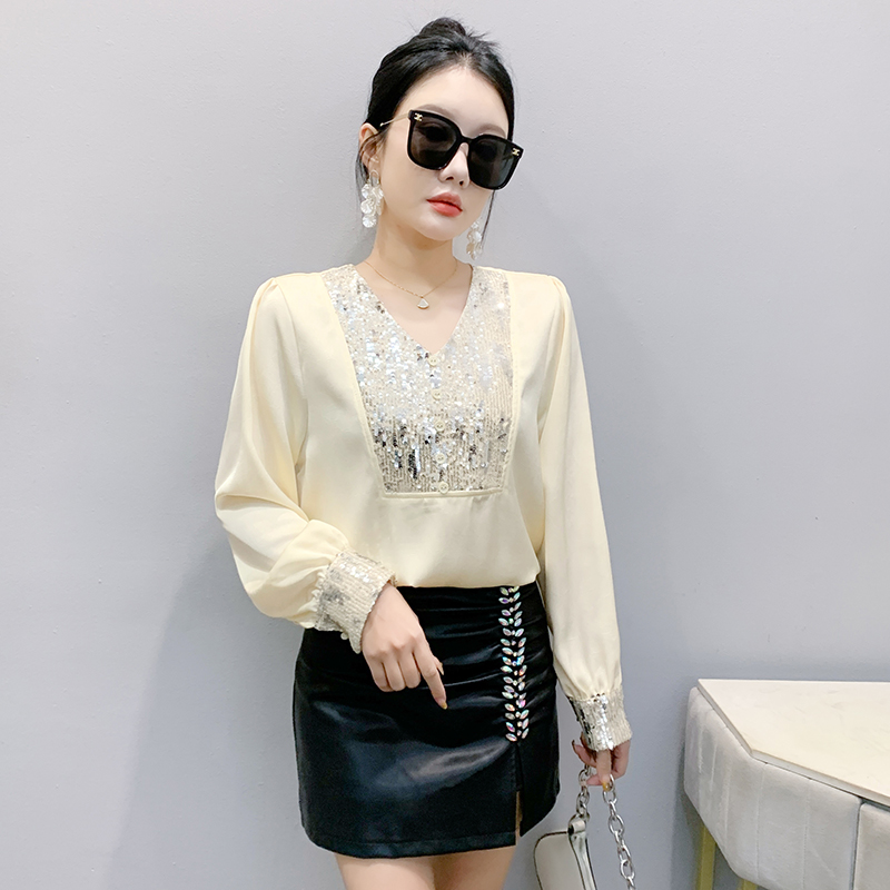 Sequins unique tops large yard shirt for women