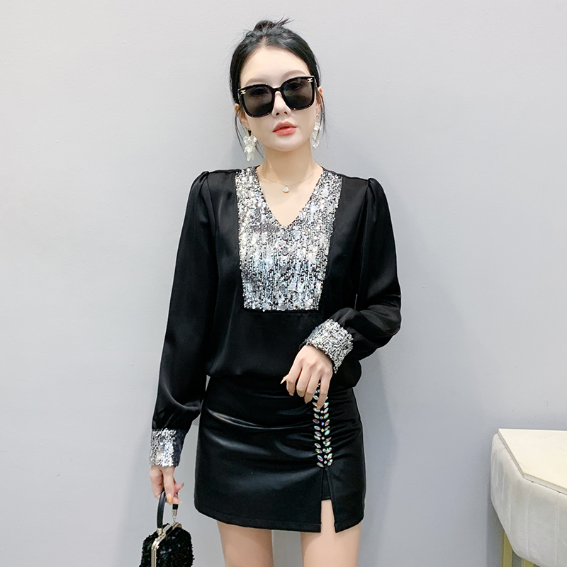 Sequins unique tops large yard shirt for women