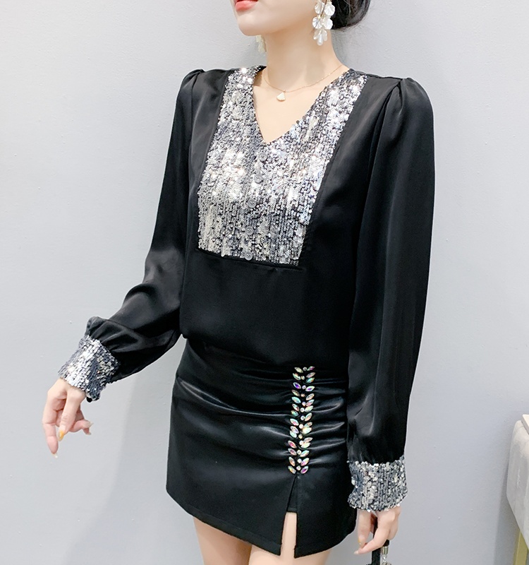 Sequins unique tops large yard shirt for women